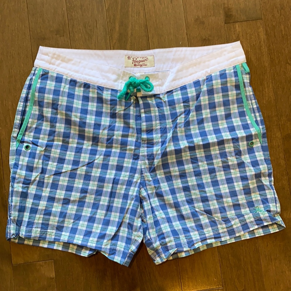 Original Penguin plaid men’s swim trunks board short ❤️